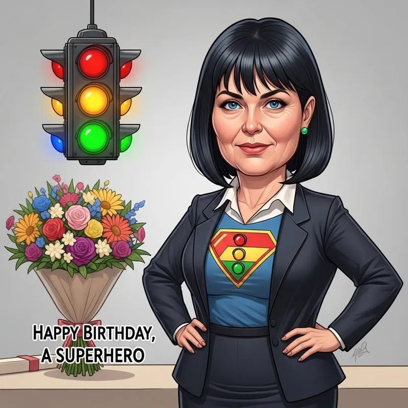 Exaggerated Female Superhero Business Attire Birthday Portrait