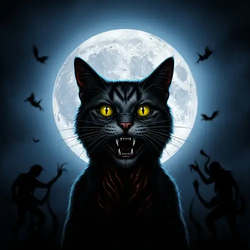 Terrifying Cat in Menacing Moonlight | Horror Movie Poster Style