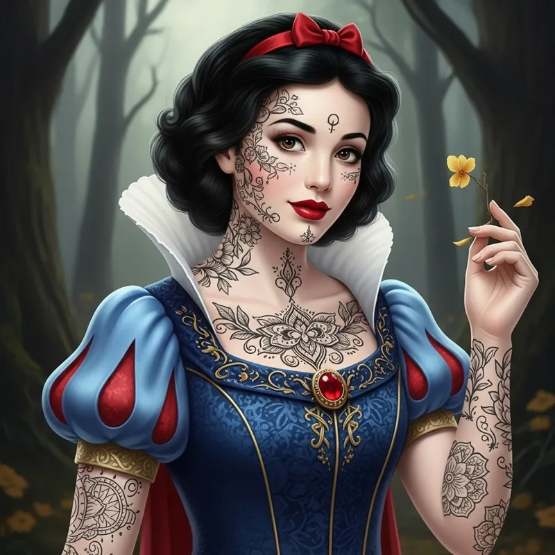 Enchanting Snow White Inspired by Forest with Unique Face Tattoos