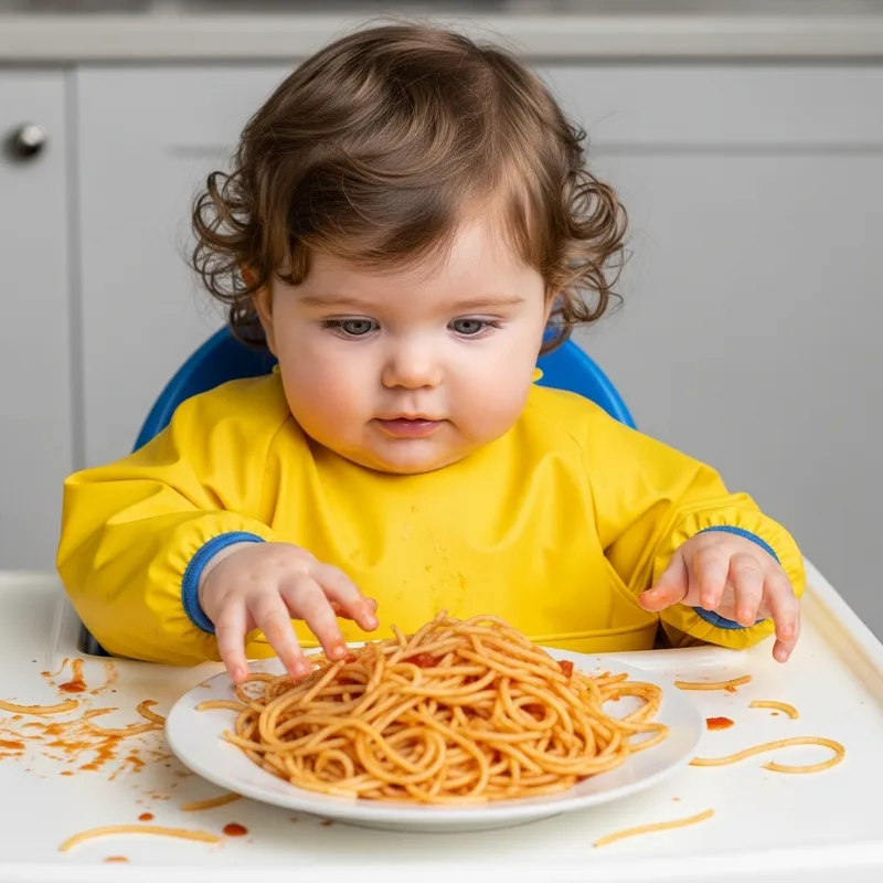 Joyful Baby with Spaghetti - Mealtime Fun