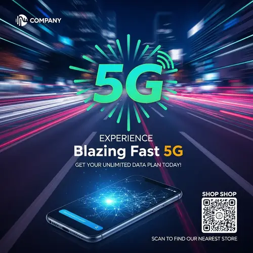 5G Phone Card Ad - Shop Now with QR Code