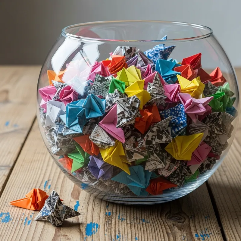Colorful Origami Papers in Clear Fishbowl Colorful Origami Papers in Clear Fishbowl