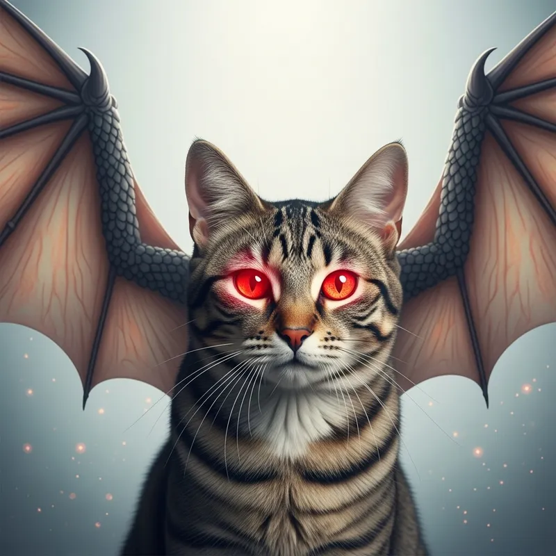 Cat with Red Eyes and Dragon-Like Wings - Ethereal Beauty