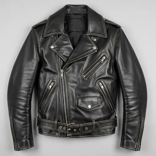Classic Black Leather Biker Jacket - Stylish & Rugged Look