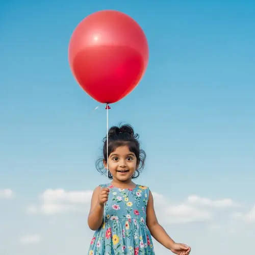 Adorable South Asian Girl with Balloon & Floral Dress
