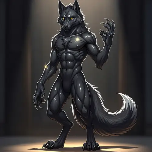 Anthropomorphic Black Fur Wolf Character