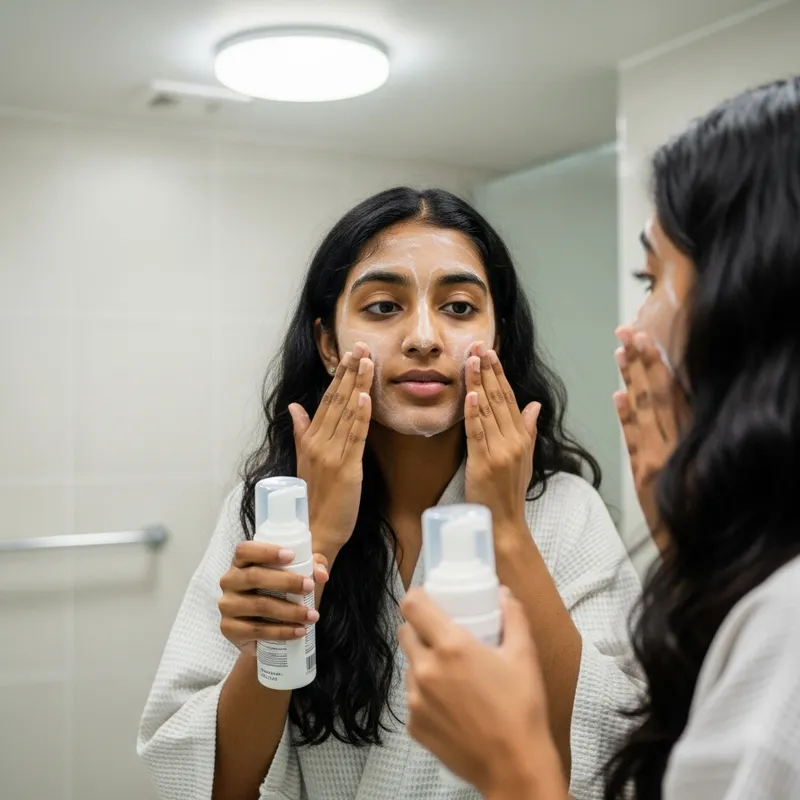 Young Girl's Skincare Routine: Applying Face Wash for Fresh Skin