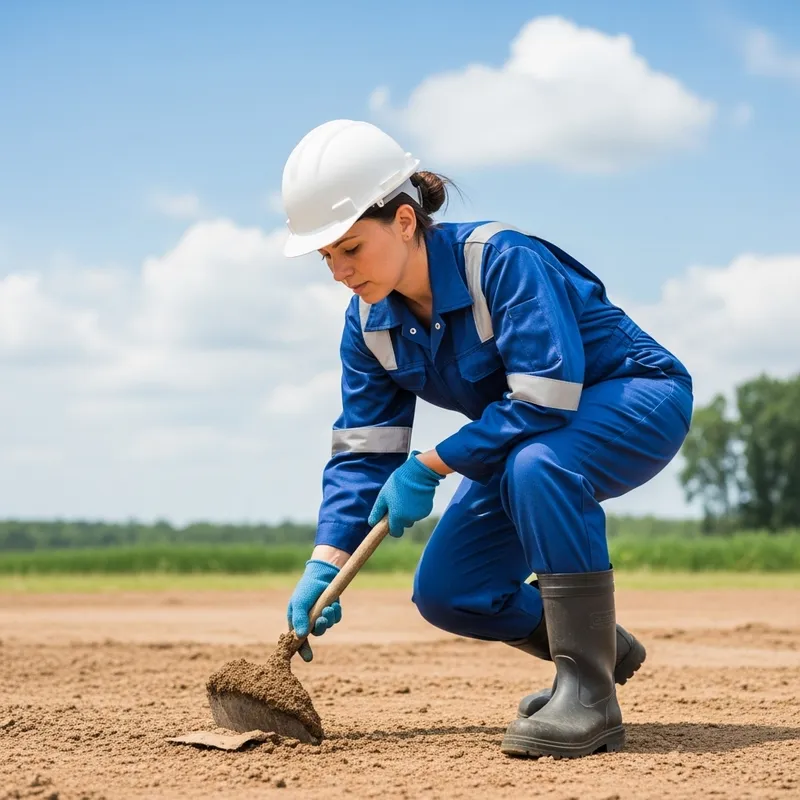 Caucasian Environmental Engineer in Blue Uniform with White Helmet