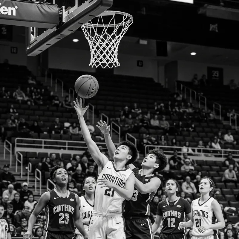 Suspended Basketball Moment in Black and White