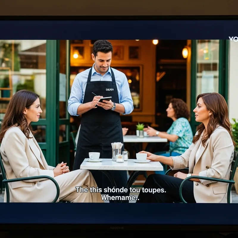 Greek TV Series Scene with Actors in a Café