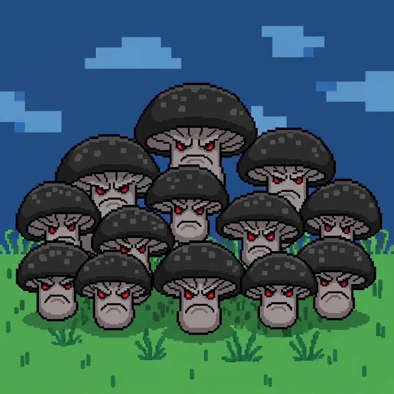Pixel Angry Black Mushrooms