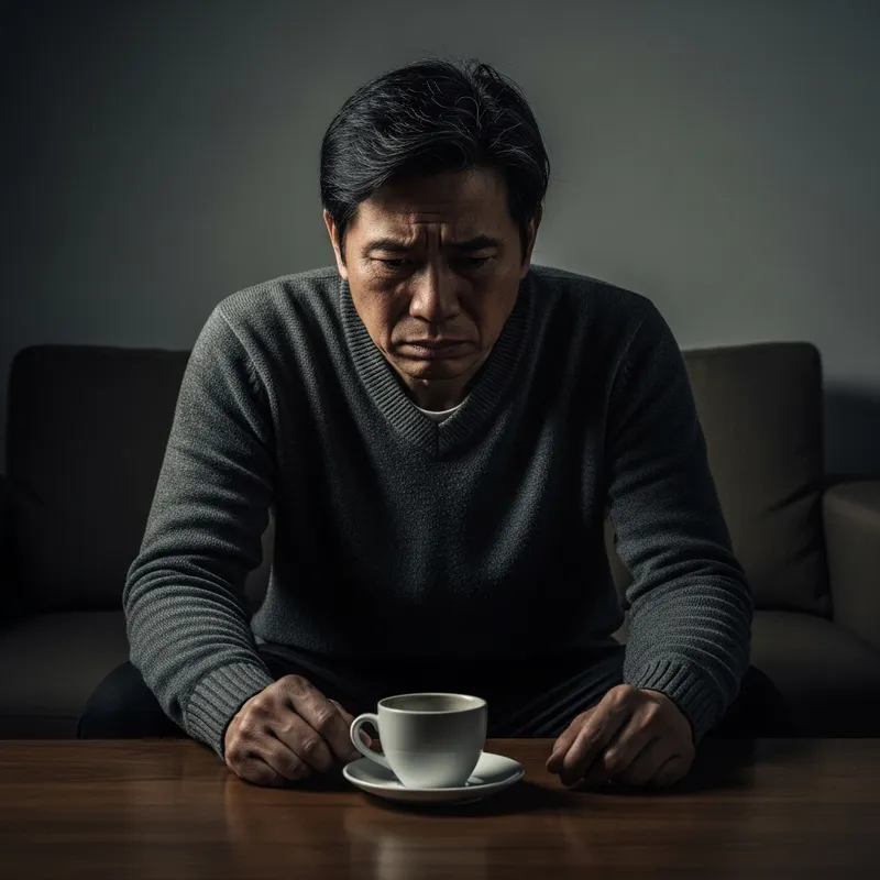 Depressed Asian Man in Dark Room | Sadness and Solitude