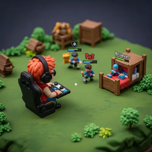 Unidentified Gamer Playing Bedwars - Miniature Red6708