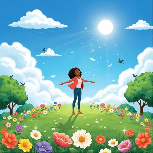 Positive Energy Illustration: Black Woman Embracing Nature