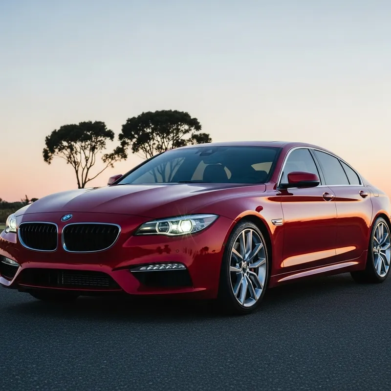 Sleek Red Car | Modern Luxury Sedan Parked on Asphalt Road