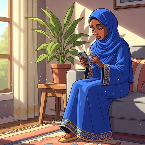 Black Lady in Blue Muslim Attire: Animated Image