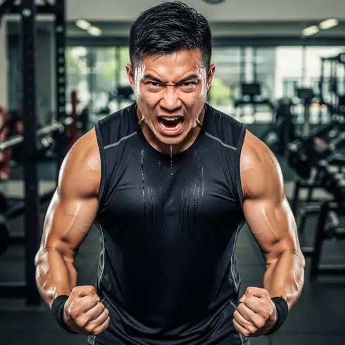 Intense Asian Athlete Displaying Determination and Rage