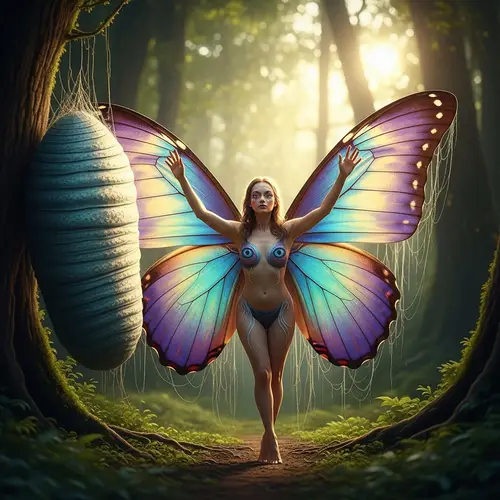 Butterfly-Like Human Emerges from Cocoon