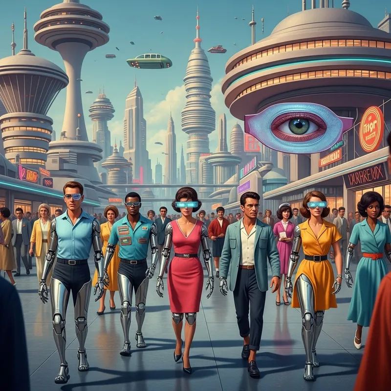 Human Cybernetics in Retro-Futurist Cityscape