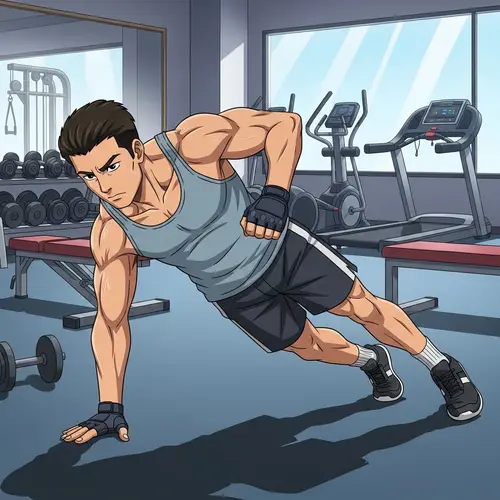 Anime Style Hispanic Man Gym Plank Exercise