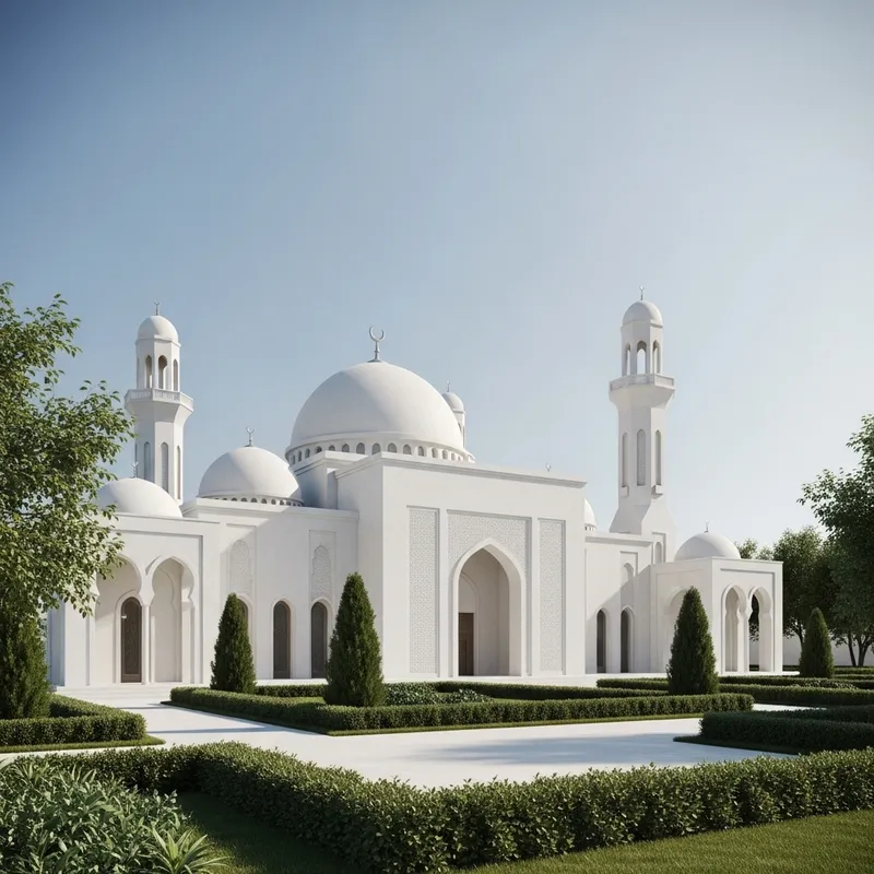 Masjid Mosque in White & Grey | Serene & Minimalist Design