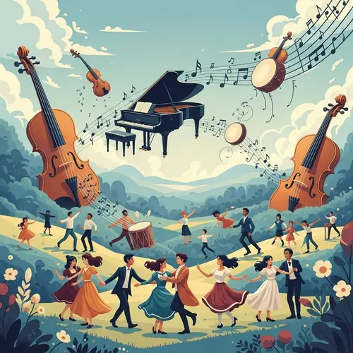 Whimsical Music Wonderland Canvas Illustration