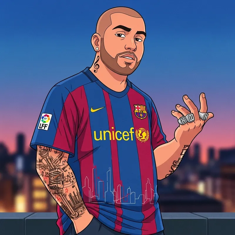 Hispanic Male Rapper with Barcelona Shirt & Tattoos | Pelon Rapero Style Hispanic Male Rapper with Barcelona Shirt & Tattoos | Pelon Rapero Style