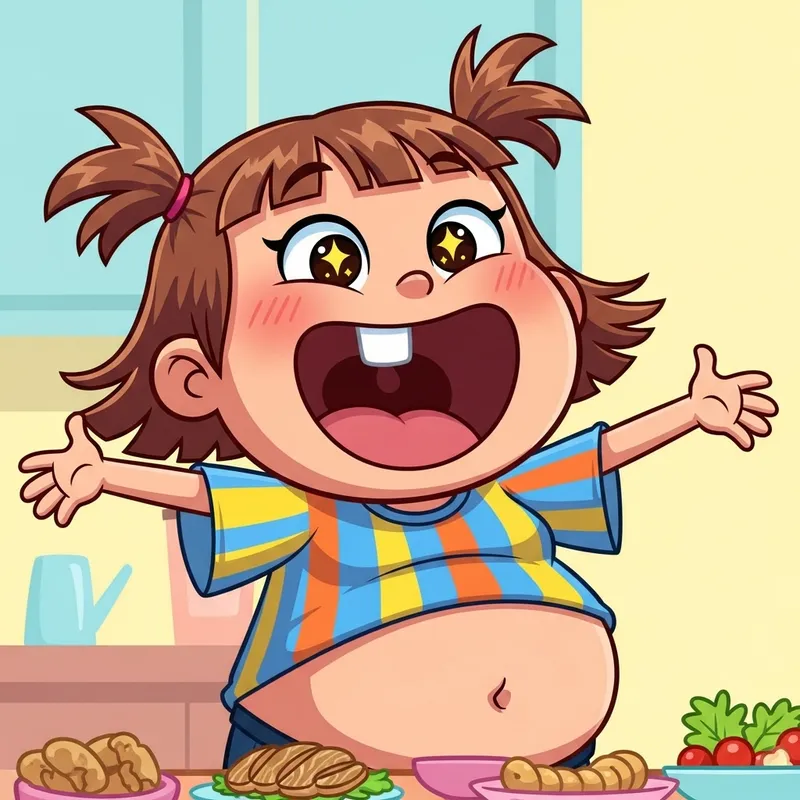 Hungry Girl Ready to Devour - Fun Cartoon Character