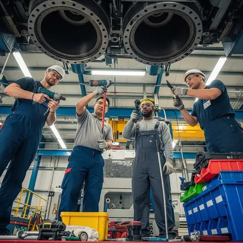 Diverse Mechanics Conducting Maintenance in Industrial Facility
