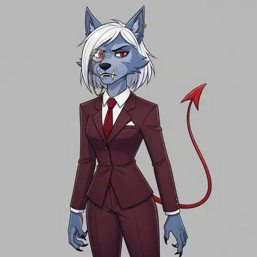 Animated Female Wolf-Woman with Red Devil Tail
