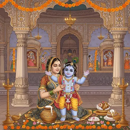 Krishna and Mother Yashoda in an Indian Temple
