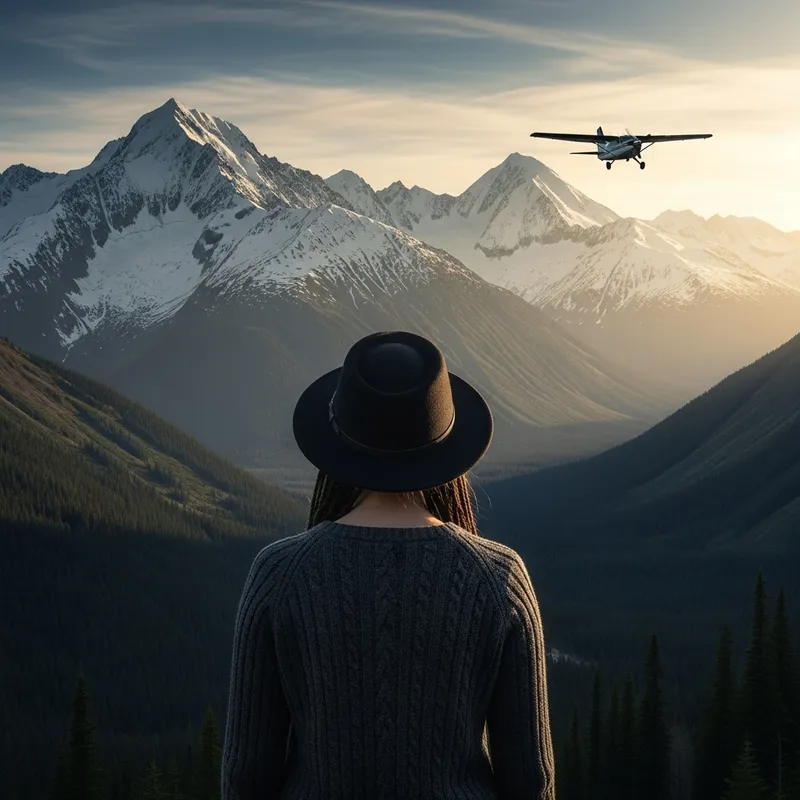 Dark-Haired Girl in Sweater with Wide-Brimmed Hat in Alaskan Wilderness Dark-Haired Girl in Sweater with Wide-Brimmed Hat in Alaskan Wilderness