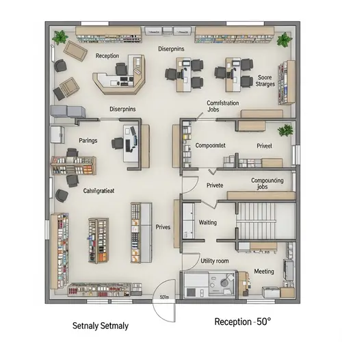 Efficient Pharmacy Layout: 50 Sqm Floor Plan & Safety Measures