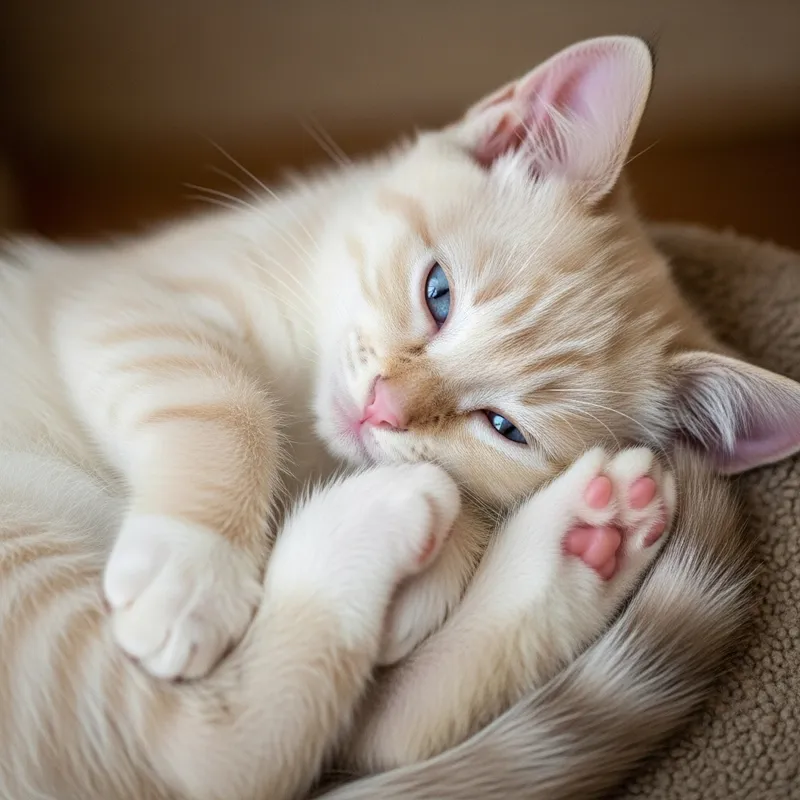 Adorable Cream Kitten Sleeping Soundly in a Cozy Home