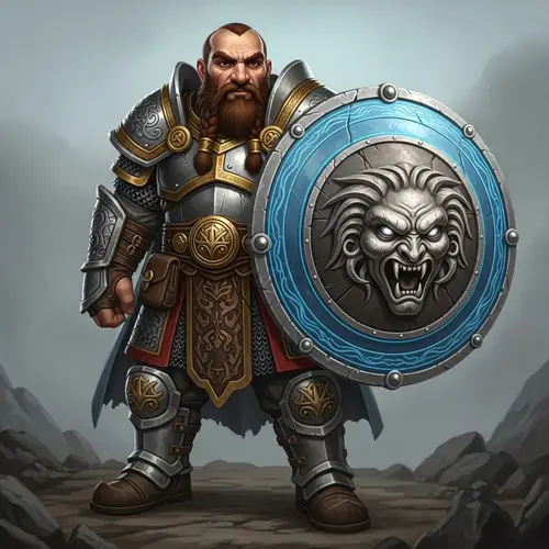 Middle-Eastern Dwarf with Aegis Shield - Ornate Medieval Armor