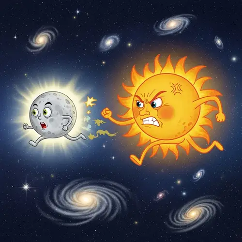 Sun Chasing Moon: Whimsical Eclipse Scene