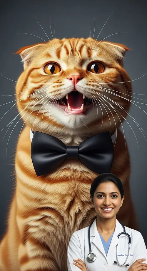 Scottish Red Cute Cat with Black Bow Tie Smiling