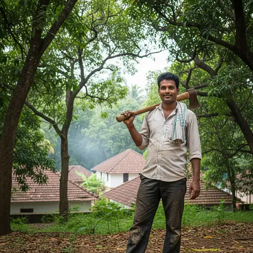 South Asian Male Woodcutter in Serene Greenery