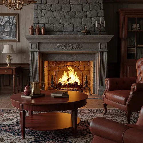 Cozy Vintage Living Room with Fireplace Art