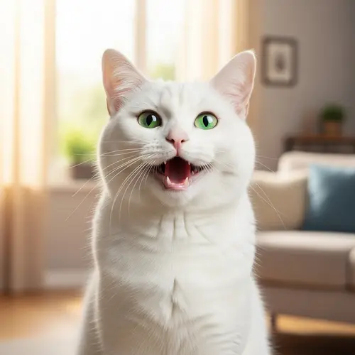 Beautiful White Cat with Big Smiley Face