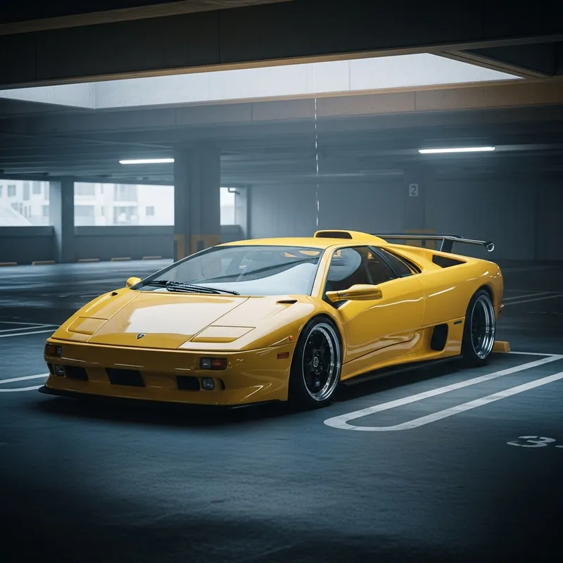 Customized Yellow Lamborghini Diablo | JDM Style in Closed Parking Lot