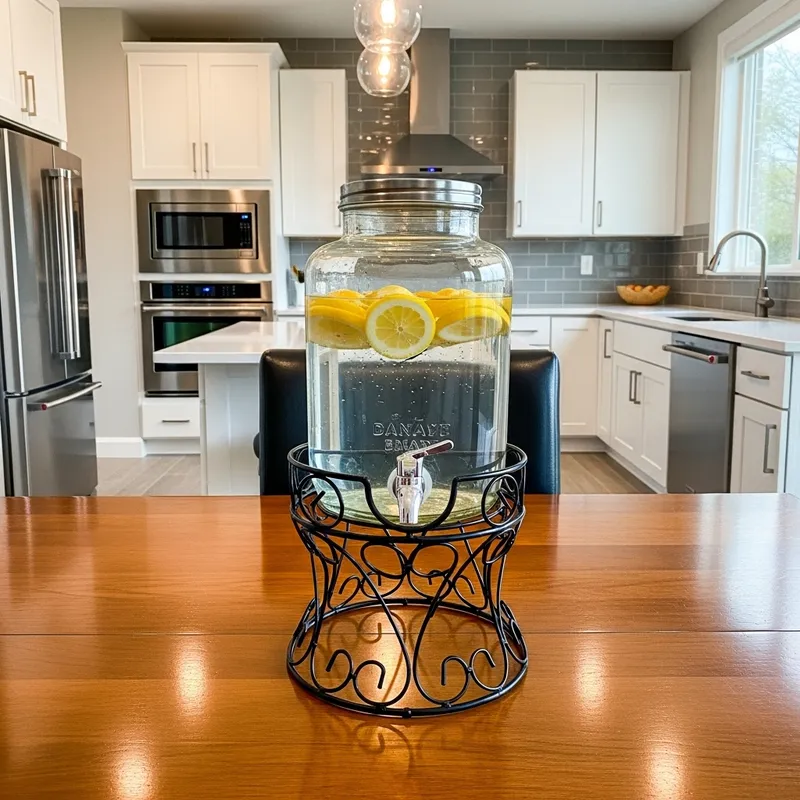 Glass Dispenser on Metal Stand | Kitchen Table Decor