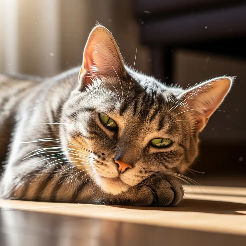 Adorable Grey Cat Enjoying the Sunlight