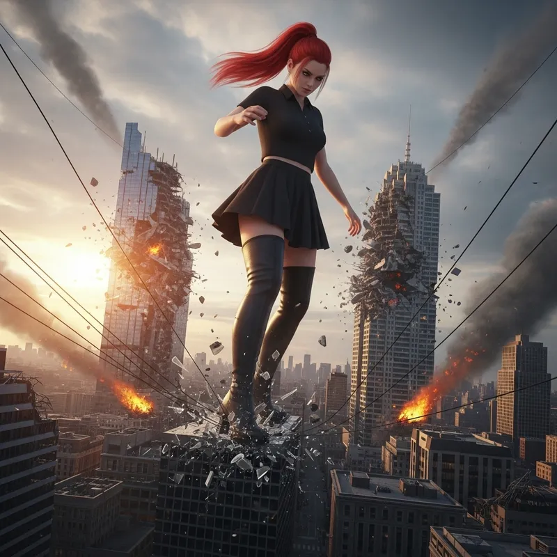 Giganta's Rampage: A City in Ruins