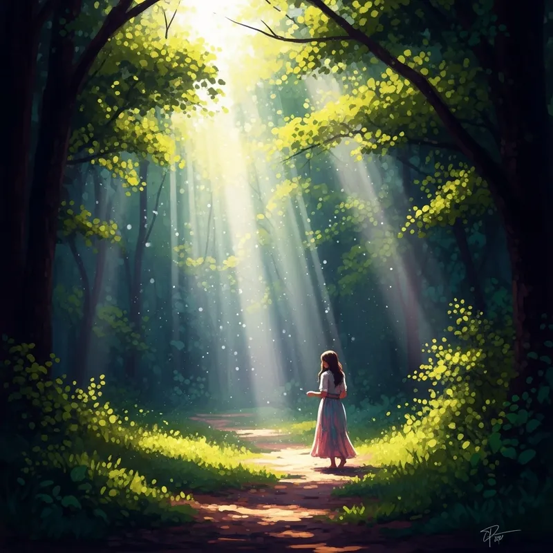 Dreamy Mystical Forest Scene | Serene Woman in Flowing Dress