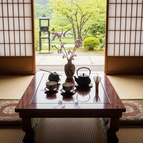 Japanese Tea Table: Serene Setting with Matcha Tea Service