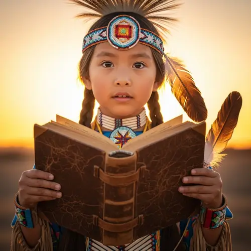Young Native American Girl Learning Wisdom from Book