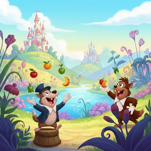 Whimsical Early 20th-Century Animation Scene with Anthropomorphic Characters