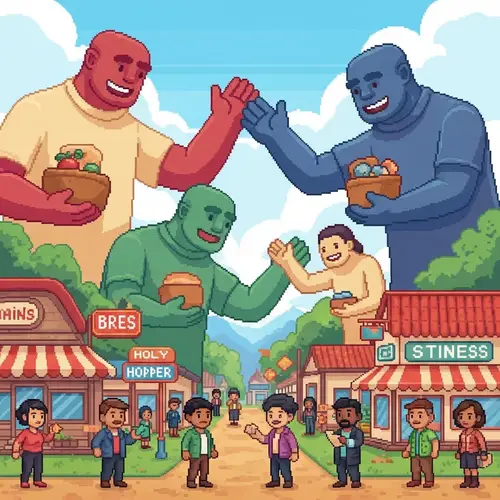 Friendly Giants: A Welcoming Pixel Art Landscape