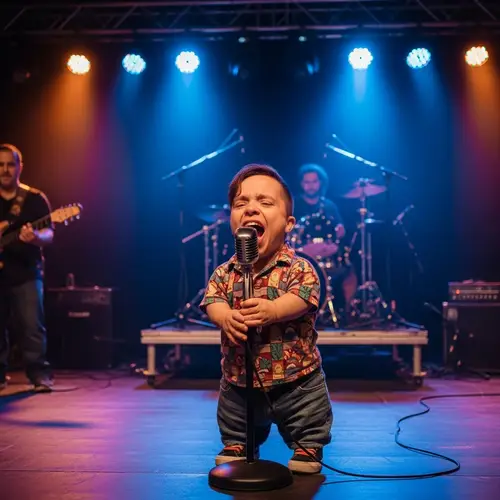 Passionate Singing Performance with Vintage Microphone | Stage Lights